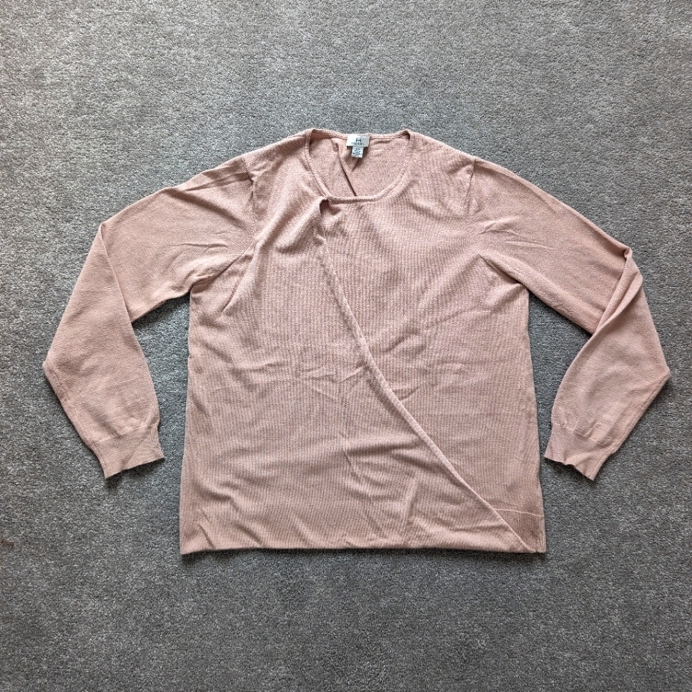 H Halston tan sweater crew neck women's Large